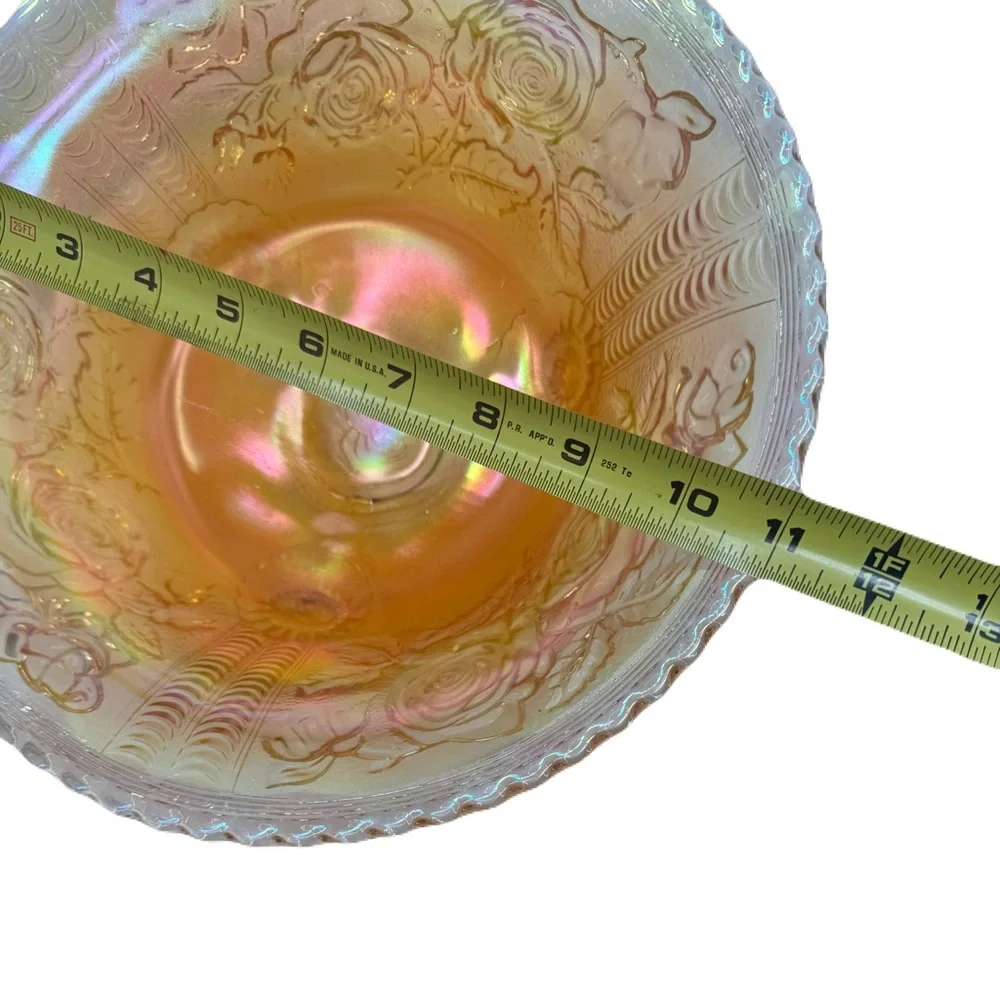 Vintage 11” Imperial Glass Open Lustre Rose Marigold Glass Large Footed Bowl